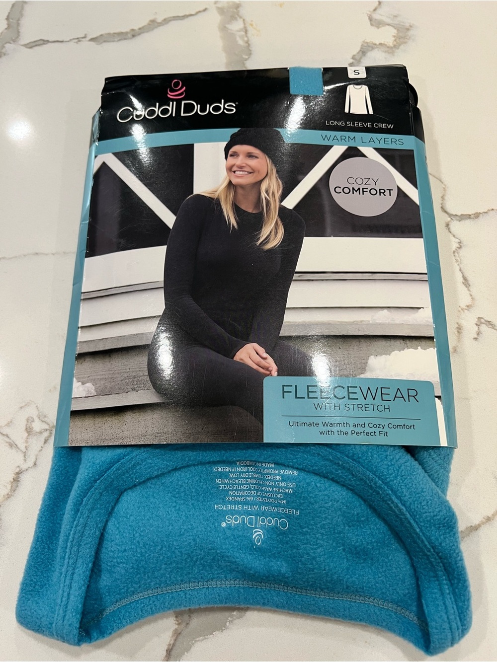 Cuddl Duds Fleecewear Long Sleeve Crew - Teal Blue SZ Small